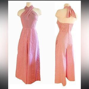 Catnip Vintage 1930s Inspired Halter Jumpsuit / Playsuit- White & Red striped